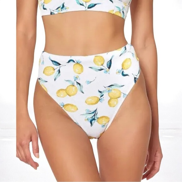 🌻NEW Jessica Simpson Lemons High Waisted Tie Back Bikini Bottom Size Large - Picture 3 of 9